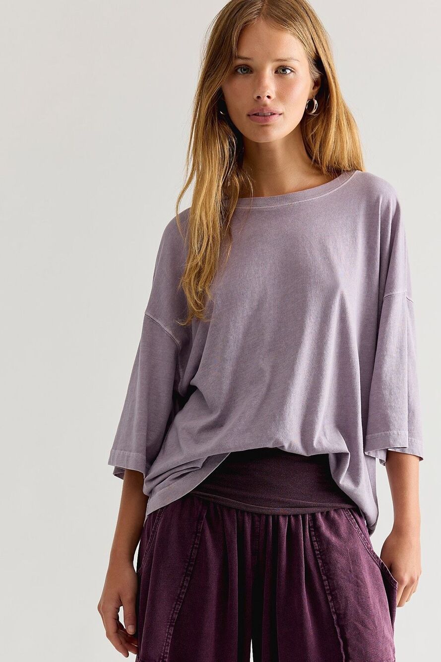 Free People We The Free Perfect Oversized Tee Plum Ash Womens XL NEW